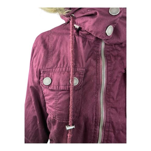 Snobbish Women's Burgundy Faux Fur-Lined Parka Jacket Hood Pockets Sz Sm EUC - Picture 6 of 14
